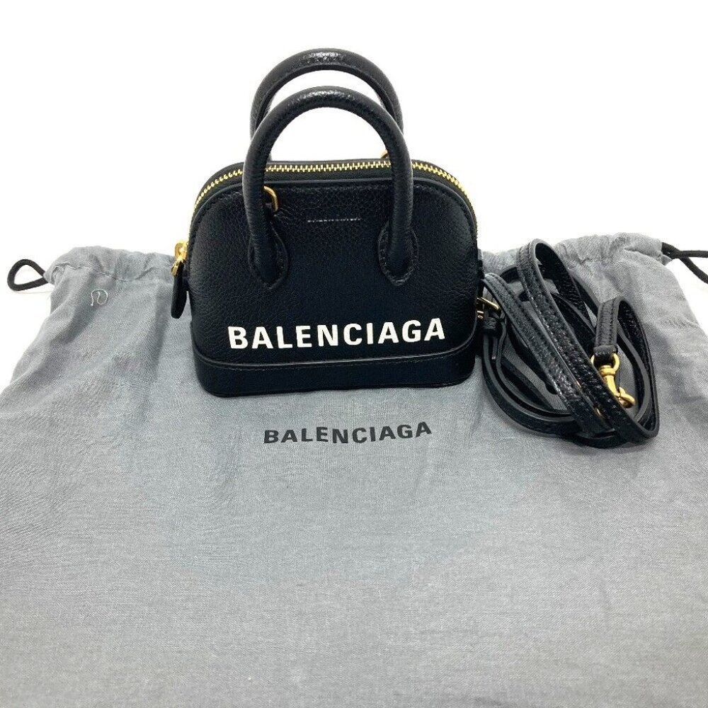 Authentic BALENCIAGA 639756 logo Villetop 2WAY Hand Bag Shoulder Bag Black - Picture 9 of 12